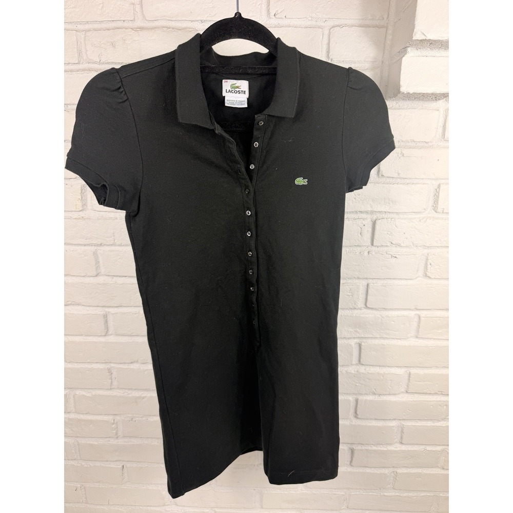 Lacoste Women's Black Stretch Polo Shirt Size 34 Short Sleeve Classic Logo